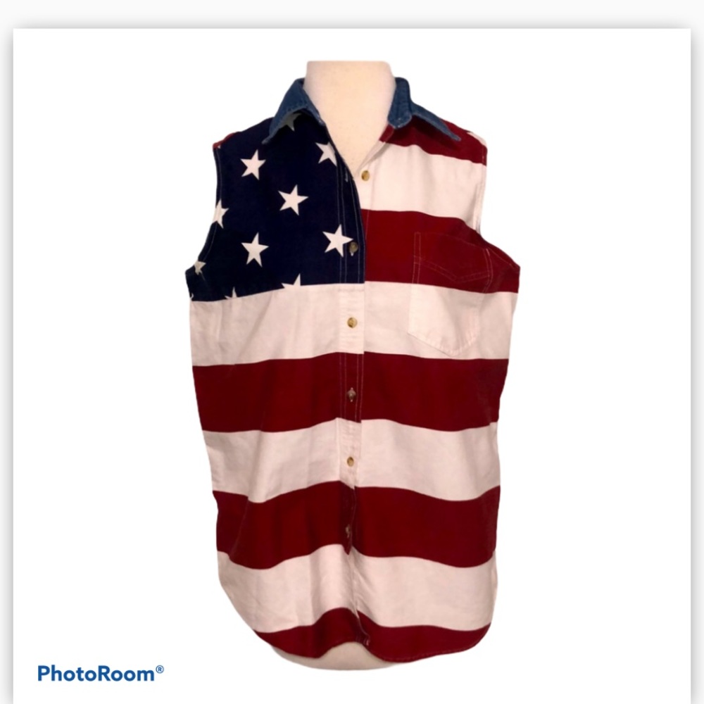 Quizz Again patriotic short sleeve shirt, size M